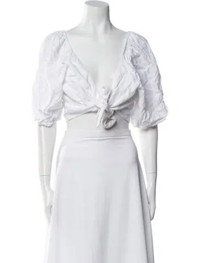 Pre-owned Posse Linen V-neck Crop Top In White