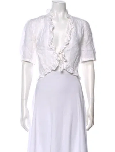 Pre-owned Posse Linen V-neck Crop Top In White