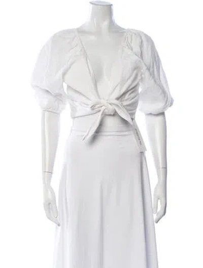 Pre-owned Posse Linen V-neck Crop Top In White