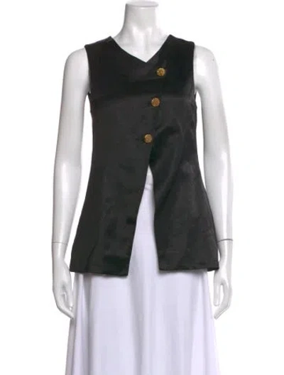 Pre-owned Posse Linen V-neck Top In Black