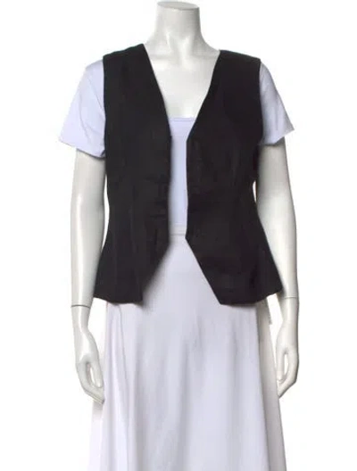 Pre-owned Posse Linen V-neck Top In Black