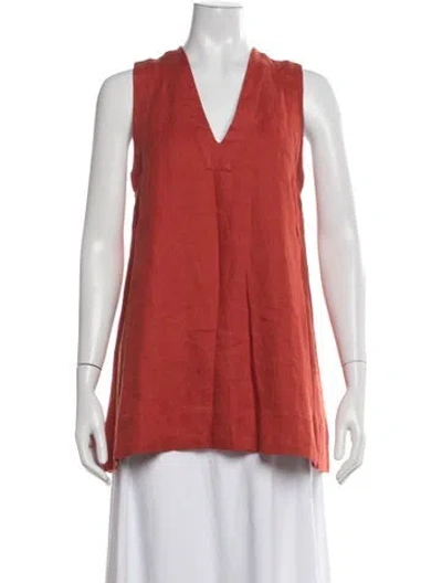 Pre-owned Posse Linen V-neck Tunic In Red