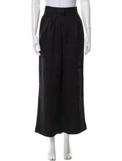 Pre-owned Posse Linen Wide Leg Pants In Black/blue