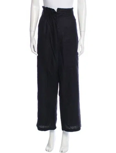 Pre-owned Posse Linen Wide Leg Pants In Blue