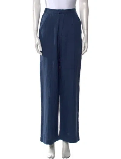 Pre-owned Posse Linen Wide Leg Pants In Blue