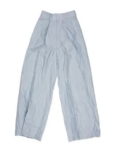 Pre-owned Posse Linen Wide Leg Pants In Blue