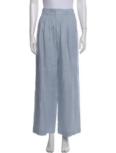 Pre-owned Posse Linen Wide Leg Pants In Blue