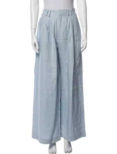 Pre-owned Posse Linen Wide Leg Pants In Blue