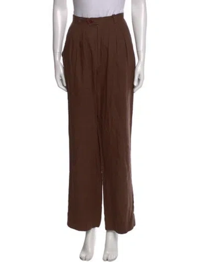 Pre-owned Posse Linen Wide Leg Pants In Brown