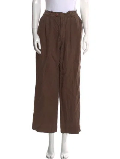 Pre-owned Posse Linen Wide Leg Pants In Brown