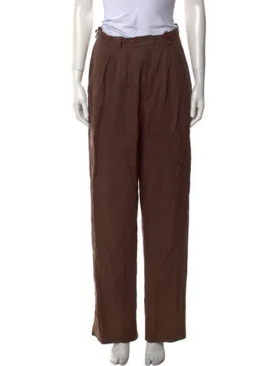 Pre-owned Posse Linen Wide Leg Pants In Brown