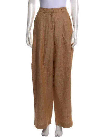 Pre-owned Posse Linen Wide Leg Pants In Brown