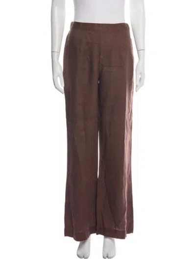 Pre-owned Posse Linen Wide Leg Pants In Brown