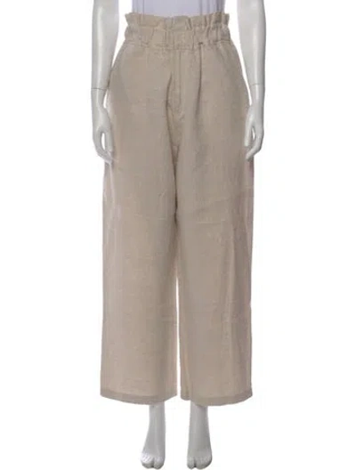 Pre-owned Posse Linen Wide Leg Pants In Neutral