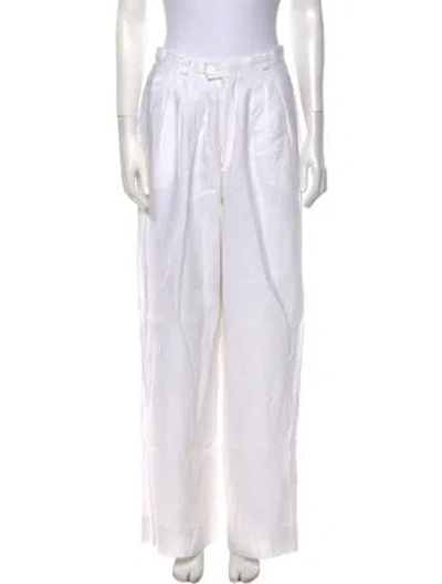 Pre-owned Posse Linen Wide Leg Pants In White