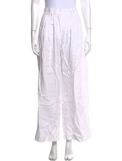 Pre-owned Posse Linen Wide Leg Pants In White