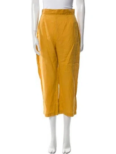 Pre-owned Posse Linen Wide Leg Pants In Yellow