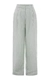 POSSE LORENZO STRIPED LINEN-BLEND PLEATED WIDE-LEG PANTS