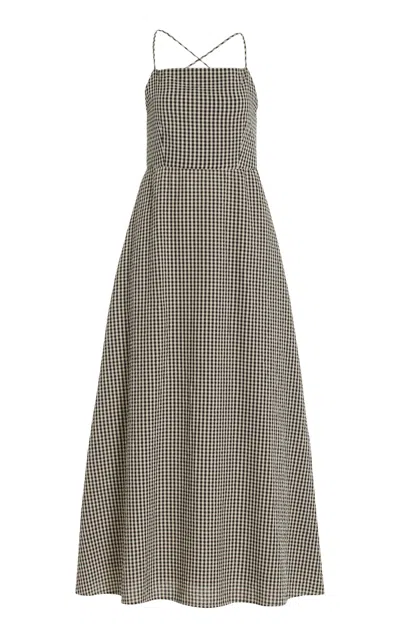 Posse Lori Open-back Gingham Cotton Maxi Dress In Gingham Black  Cream