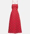 Posse Lori Polka-dot Linen Maxi Dress In Red