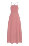 Posse Lori Open-back Gingham Linen-seersucker Maxi Dress In Red
