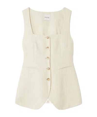 Posse Lucille Pinstriped Linen Vest In Neutral