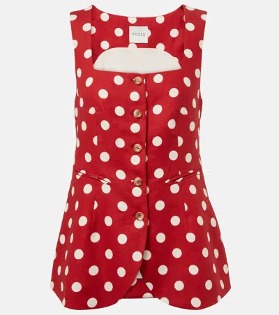 Posse Lucille Polka-dot Linen Vest In Red