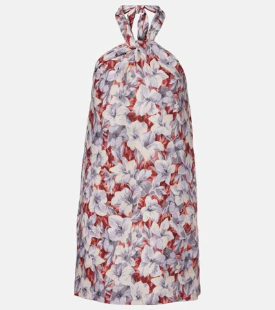 Posse Luna Floral Halterneck Linen Minidress In Multi