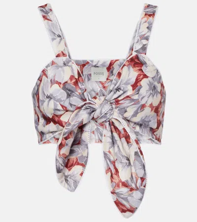 Posse Luna Floral Linen Crop Top In Multi