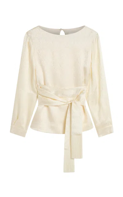 Posse Marcella Long-sleeve Silk-blend Top In White