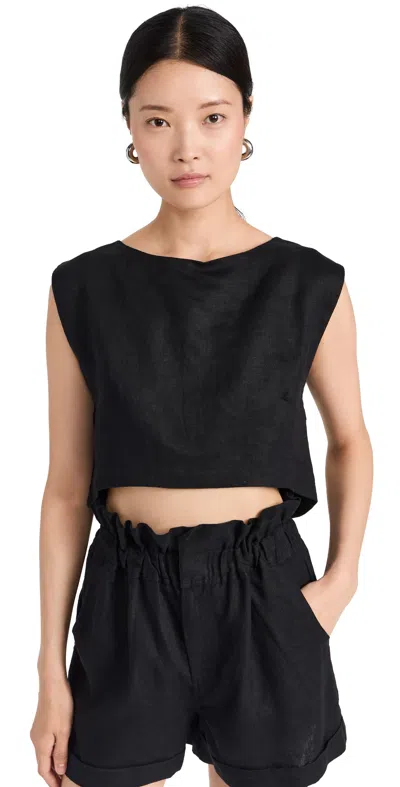 Posse Exclusive Martina Linen Crop Top In Black