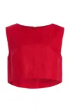 Posse Martina Cropped Linen Top In Red