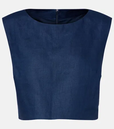 Posse Martina Linen Crop Top In Blue