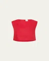 Posse Martina Cropped Linen Top In Red