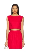 Posse Martina Cropped Linen Top In Red