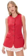 Posse Womens Red Matilda Ruffle-trim Linen Vest In Red
