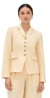 Posse Matilda Ruffled Linen Blazer In Neutral