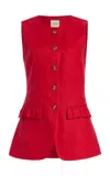Posse Womens Red Matilda Ruffle-trim Linen Vest