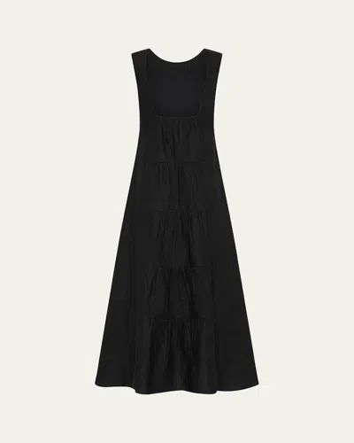 Posse Matilda Tiered Linen Maxi Dress In Black