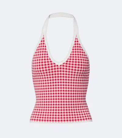 Posse Micah Checked Knitted Halterneck Top In Red