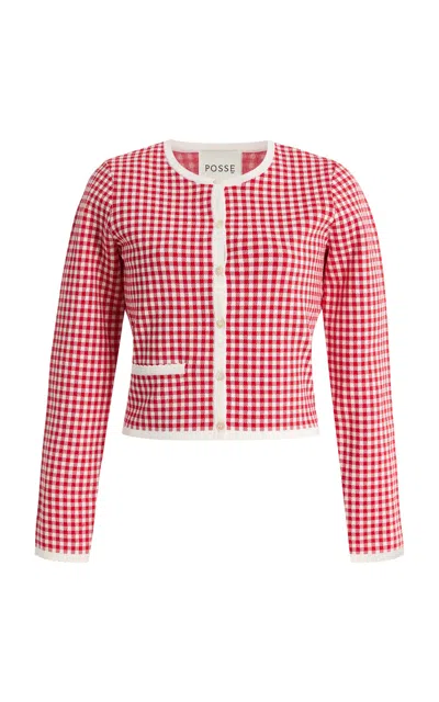 Posse Micah Gingham Knit Cardigan In Red