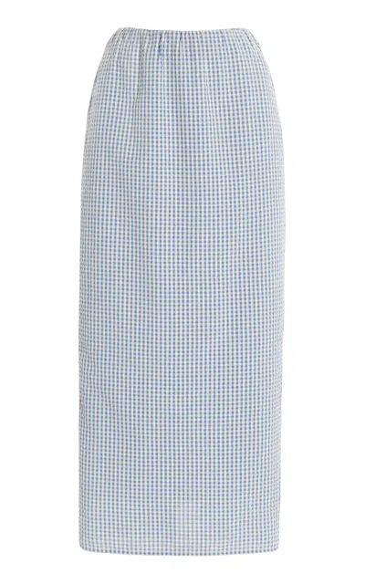 Posse Mira Gingham Cottom Maxi Skirt In Blue