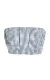 Posse Mira Gingham Cotton Crop Top In Blue