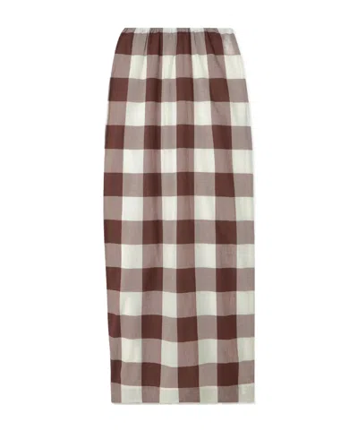 Posse Mira Gingham Cotton-voile Maxi Skirt In Brown