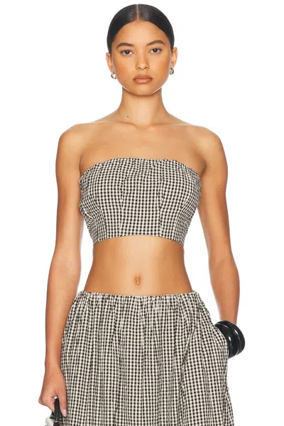 Posse Mira Strapless Crop Top In Gingham Black & Cream