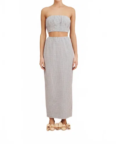 Posse Mira Strapless Crop Top In Gingham Black-cream In Gray