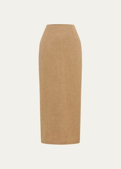 Posse Nancy Linen Pencil Skirt In Walnut