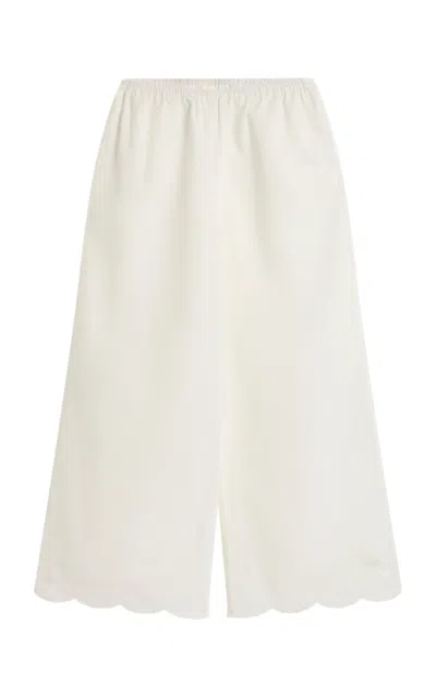Posse Odette Mid-rise Wide-leg Scalloped-hem Ramie-cotton Pants In White