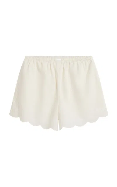 Posse Odette Scallop-hem Ramie-cotton Shorts In White