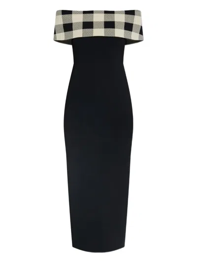 Posse Womens Heritage Plaid Pippa Off-shoulder Knit Midi Dress In Multi